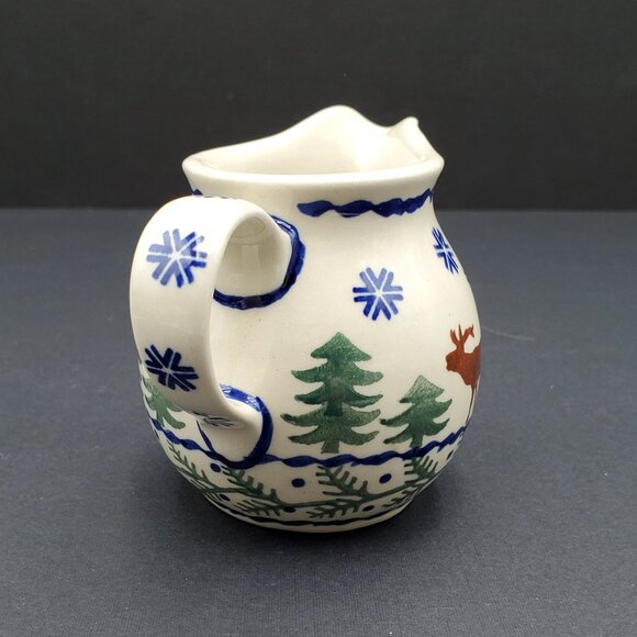 Polish Pottery Reindeer Pine Creamer & Sugar Bowl Winter Moose Creamer Set - Picture 13 of 15